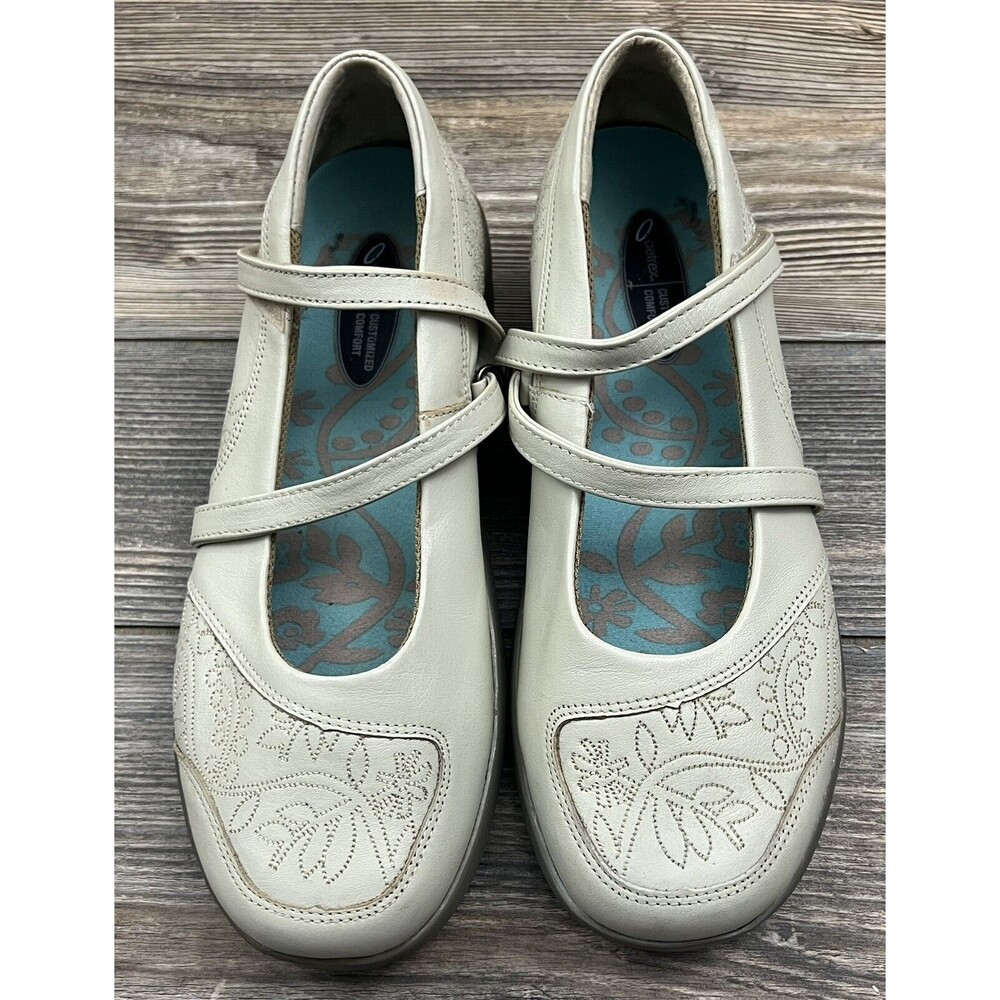Aetrex Customized Comfort Julia Comfort Mary Jane Beige Leather 6.5 W Minimalist